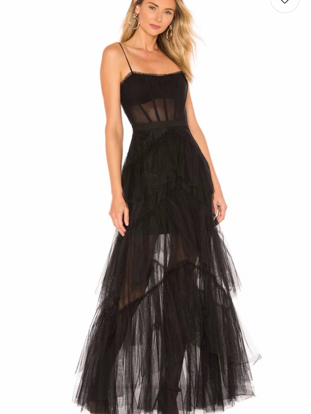 BCBGMaxAzria Black Sheer Tulle Spaghetti Strap Maxi Dress
